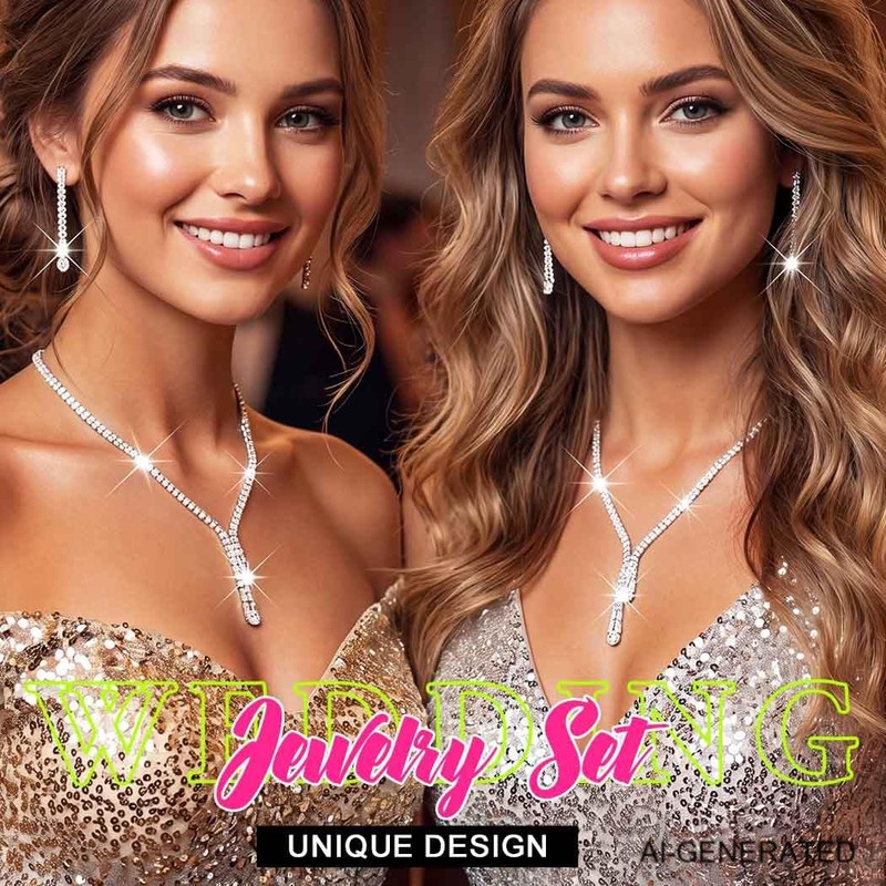 Rhinestone Silver Jewelry Set Bridal Necklace Earrings for Women