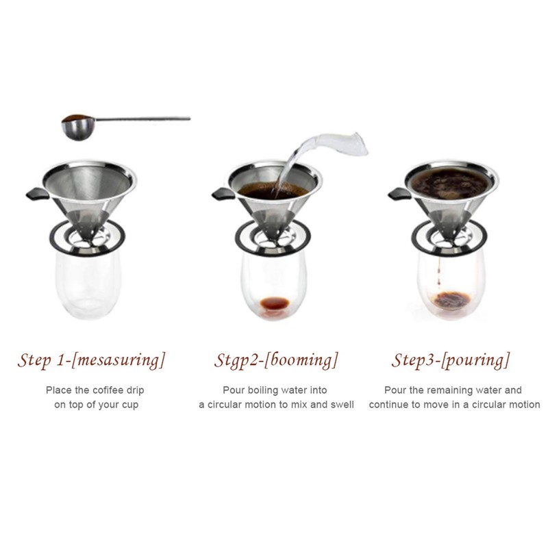 Stainless Steel Coffee Dripper Drip Cone Coffee Filter Reusable Coffee