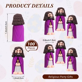 Bememo 100 Pcs Jesus Toys Little Tiny Small Baby March for Jesus Figurine Doll to Hide and Seek Classic Religious Gifts for Easter Egg Stuffers(Purple)
