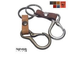 High Style Tochigi Leather & Mini Carabiner Keychain Base Grade Key Chain, antique/black