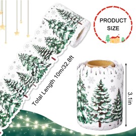 Whaline 32.8Ft Christmas Bulletin Board Border Watercolor Xmas Tree Snowflake Die Cut Trim Border Roll for Christmas Winter Decoration Supplies