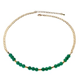 Jewboo Reiki Green Agate Beaded Necklaces for Women 14k Gold Plated Chain Necklace Gemstones and Crystals Good Luck Gift (42+5 cm)
