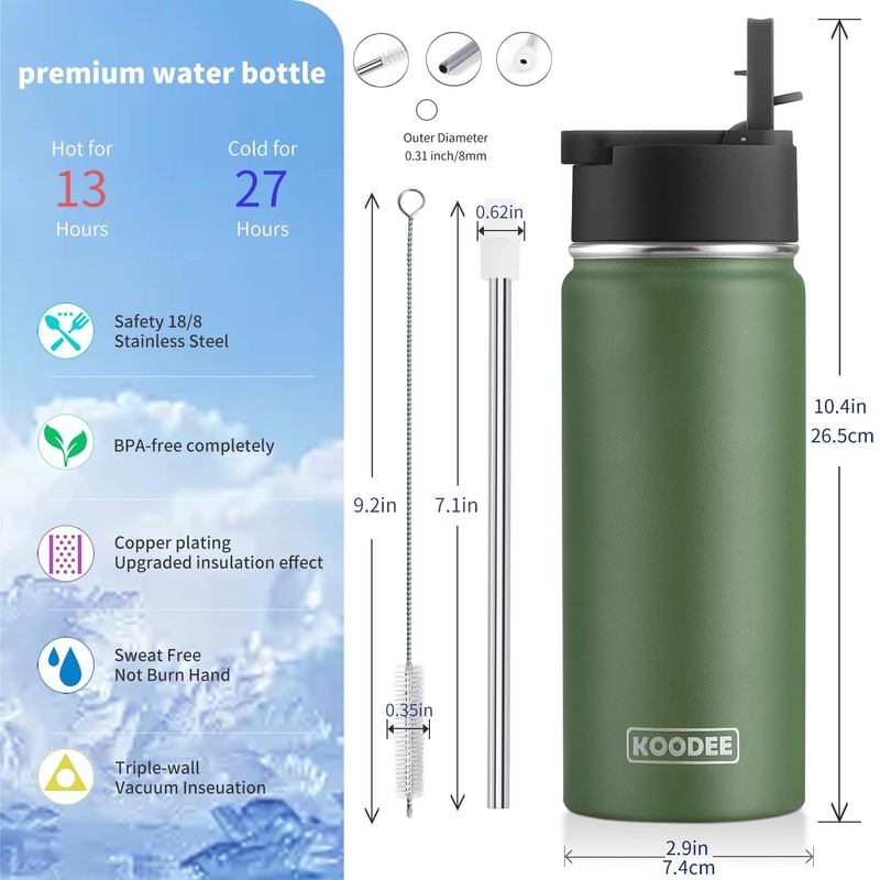 koodee Insulated Water Bottle-18 oz Stainless Steel Double Wall Vacuum