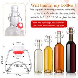 Meanplan 6 Pcs Flip Top Bottle Replacement Caps with 6 Sealing Silicone Gasket Flip Top Stopper for Glass Bottles with Grooved Mouth Swing Lids Fit 8/17.5/26/35oz Bear Bottles