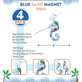 CoTa Global Seahorse Refrigerator Blue Sand Magnets Set of 4 - Assorted Resin Beach Design, Fun & Cute Sea Life Rhinestone Magnet For Kitchen Fridge, Locker, Home Decor & Office Decor Novelty - 4 Pack