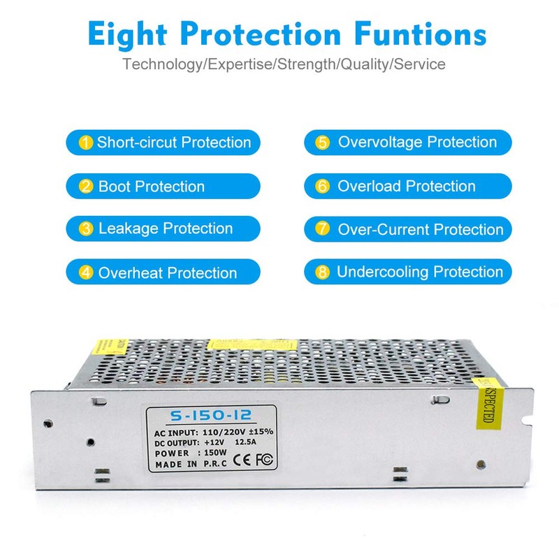inShareplus 12V 12.5A 150W, DC Universal Regulated Switching Power Supply,