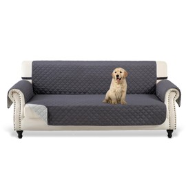 Fandyacke Reversible Couch Cover for 3 Cushion Couch Sofa Cover Washable Furniture Protector Cover with Elastic Straps Water Resistant for Dogs Pet Friendly (68''Sofa,Dark Grey/Light Grey)