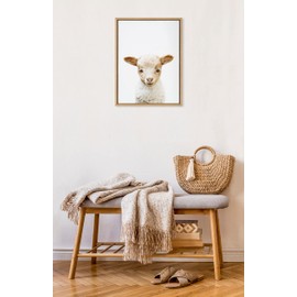 Kate and Laurel Sylvie Animal Studio Lamb Framed Canvas Wall Art by Amy Peterson Art Studio, 18x24 Natural, Modern Animal Portrait Art for Wall