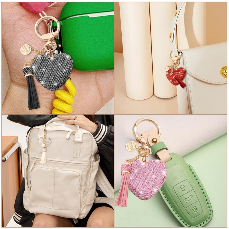Sparkly Rhinestone Keychain for Women, Heart Shape Rhinestone Glitter Key