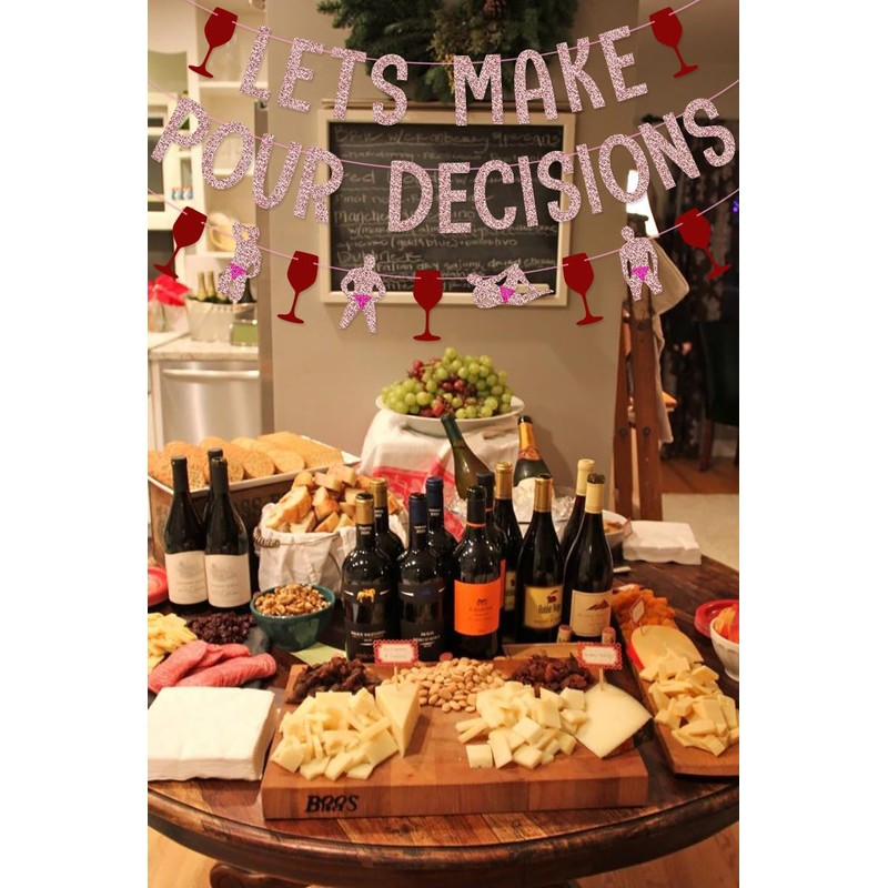 Let's Make Pour Decisions Banner for Wine Bachelorette Party Decorations