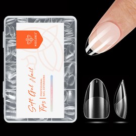 Modelones Nail Tip, Short Oval, Sanded Nail Tip, Short, Full Cover, Plain Tip, Clear Tip, Practice, Commercial Use, Self Gel Nail 07