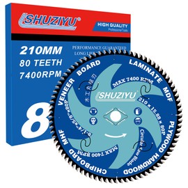 LSHUZIYU 8-1/4"(210MM)-80T, Super Thin Kerf 0.079", Arbor 5/8", Anti-Stick Coating, Circular Saw Blade, FRAMING&Ripping, for Laminate, Veneer Board, Plywood, Hard Wood, MDF and HDF Cutting