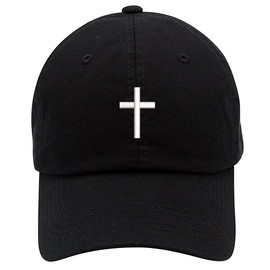 Religious Cross Logo Embroidered Low Profile Soft Crown Unisex Baseball Dad Hat Black