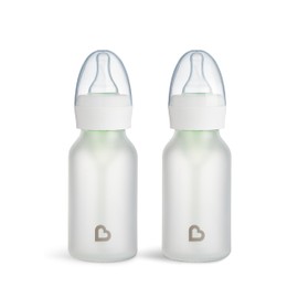 Munchkin Bond Silicone Coated Glass Baby Bottles - Anti-Colic Feeding System with Natural Feel Nipples, 4 Ounce, 2 Pack, White