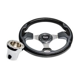 Huskey 12.5 Inch Carbon Fiber Golf Cart Steering Wheel for Club Car Precedent,Tempo & Onward 2004-Up G&E Models,Racing Style, SS Center Logo,Brushed Silver Spokes and Textured Black Anti-Slip Grip…