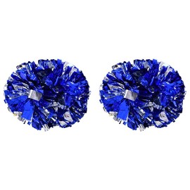 Dilwe Cheerleader Pom Poms 1 Pair 8 Colours Quality Plastic Cheerleader Aerobics Hand Flower Ball for Games School Sports Competition (Silver + Blue)