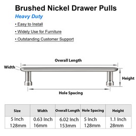 AITITAN 10 Pieces Brushed Nickel Door Knobs - 128mm Hole Spacing (153mm Length) Kitchen Cupboard Handles, Drawer Handles and Brushed Nickel Door Handles