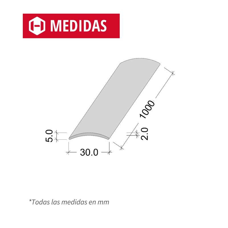 Gedotec transition profile curved., 30 x 1000 mm