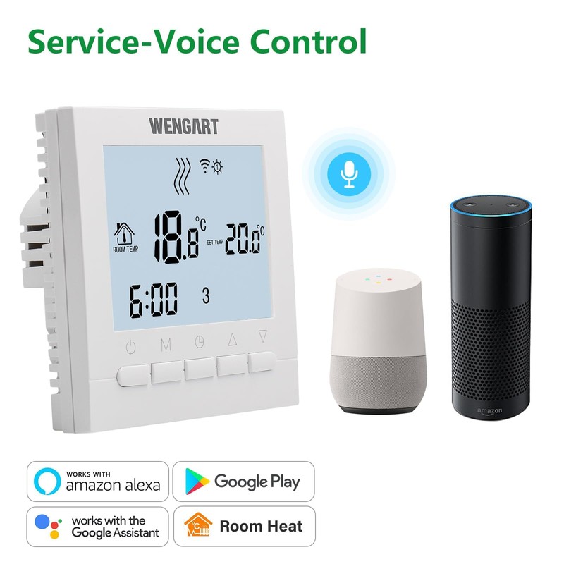 Wengart WiFi Thermostat WG02B04,Weekly Programming AC230V 3A Large Screen Display