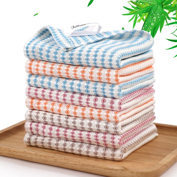 JEFFSUN Bamboo Dish Cloths for Washing Dishes, Reusable Cleaning Cloths Multi Used Waffle Wash Cloths for Housework, Super Absorbent Dish Towels for Kitchen -10X14 Inch (Pack of 8)