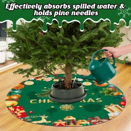 Heavy Duty Thick Christmas Tree Stand Mat - 30" Dia Christmas Tree Mat for Under Tree, Absorbent, Non-Slip- Christmas Tree Floor Protector for Preventing Wood Floor from Spills and Scratches, Green