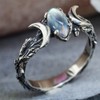 ASFKIPMF Moonstone Ring Sterling Silver Moon Phase Ring Oval Moonstone