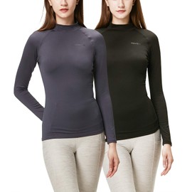 DEVOPS Women's 2 Pack Thermal Turtle Long Sleeve Shirts Compression Baselayer Tops (X-Large, Black/Charcoal)