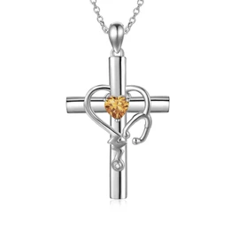 SLIACETE 925 Sterling Silver Stethoscope Cross Necklace with Birthstone for Women Girls Medical Student Graduation Jewelry Gifts for Nurses Doctors, November