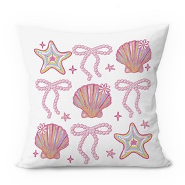ETVISO Preppy Beach Room Decor, Coastal Glitter Seashell Bow Pillow Cover 18x18, Trendy Coquette Pearl Bow Seashells Decorative Throw Pillow Case for Girls Bedroom Home Drom Apartment