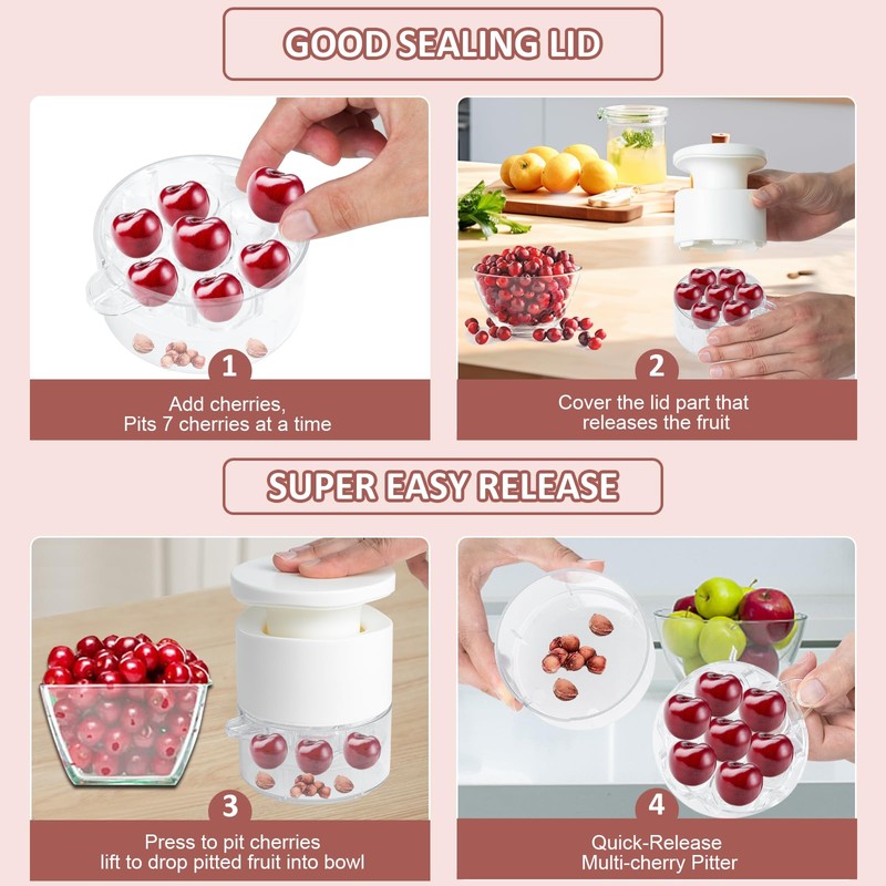 Cherry Pitter Multiple, Quick Release Multi Cherries Stoner Pitter 7-in-1,