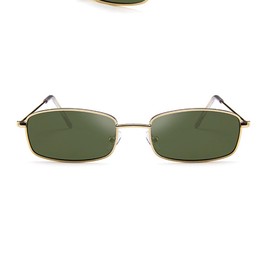 Azoxus Women Men Small Narrow Square Sunglasses Vintage Tinted Colored Lens Eye Glasses (Gold/Dark green, 50)