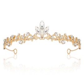 CURASA Tiara And Crown For Women Girls Gold Princess Crowns Rhinestone Fairy Metal Headband Crystal Tiaras Sparkly Flower Hair Accessories For Wedding Bridal Birthday Party Costume Prom Gifts