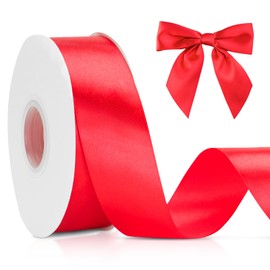 KINGLAKE Red Ribbon 1 1/2inch,50 Yards Red Satin Ribbon,Red Ribbon for Gift Wrapping,Polyester Silk Hair Ribbon,Fabric Red Ribbon for Crafts Bows,Floral Bouquets,Wedding Decor Christmas Valentines Day