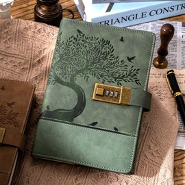 MINICAGIE Vintage Diary with Lock for Women Girls 256 Pages Leather Journal with Lock A5 Password Locking Journals for Writing Note Taking Boys Men, 5.9x 8.3 in, Green