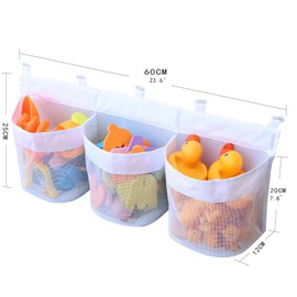 Toy Storage Bags, Hanging Bath Toy Storage Basket, Bath Toy Mesh Bag Bathtub Toy Bag with 5 Ultra Strong Hooks, Bath Toy Holder for Storage and Sorting of Baby Bath Toys (White)