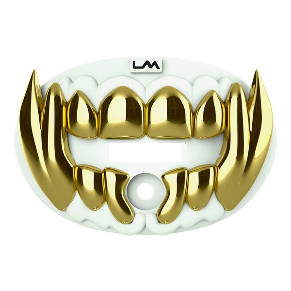 Loudmouth Football Mouth Guard | 3D Beast Chrome Adult and Youth Mouth Guard | White & Gold Chrome Mouth Piece for Sports | Maximum Dual Action Air Flow Mouth Guards | Pacifier Lip and Teeth Protector