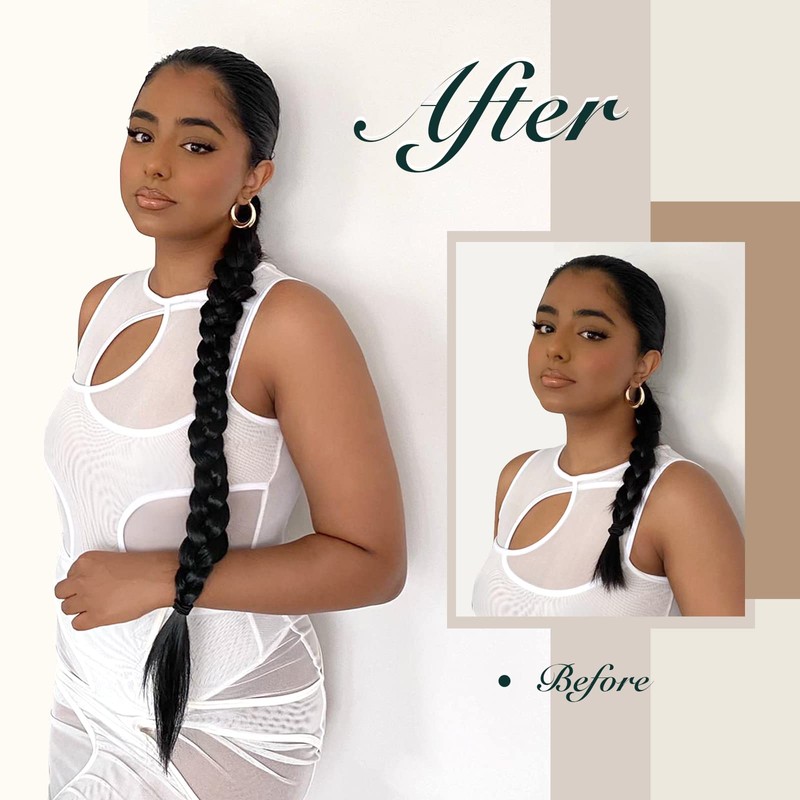 FESHFEN Braid Extensions Ponytail Extension with Scrunchie, Long Ponytail Braided