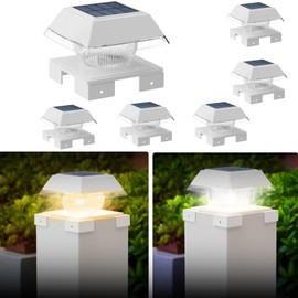 Sumaote Solar Post Cap Lights, 2 Color Modes & IP65 Waterproof, Solar Powered Deck Fence Post Lights, Fit 4x4 Vinyl & 4x4 5x5 6x6 Wood Posts, Outdoor Fence Patio Garden Decor (6 Pack, White)