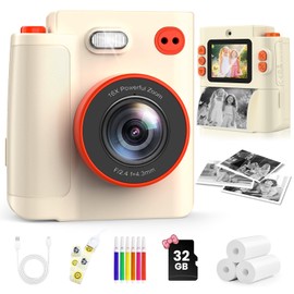 Children's Instant Camera, 1080P HD Instant Camera with 32GB Card & 3 Rolls of Printing Paper, Digital Camera Children with Coloured Pens, Gifts for Boys and Girls 3-12 Years