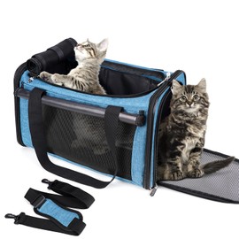 YUDODO 25 lbs Lightproof Pet Carriers Airline Approved Dog Cat Travel Soft Sided Carrier Reflective Mesh Safe Pet Cat Carrier Foldable Portable Small Animal Rabbit Puppy Cat Carrier (Large, Lake blue)