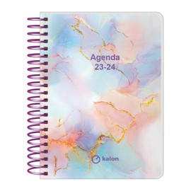 Q Kalon - School Diary 2023-2024 (September to June) - Day Page - Size: 11 x 15 cm (A6) - Bilingual: Spanish and English - Marble
