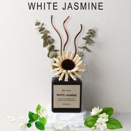 Aeeteek Reed Diffuser Set, White Jasmine Scented Oil with Dried Flowers, 6.09 Fl Oz(180ml) Long Lasting Air Freshener with Diffuser Sticks, Home Fragrance for Office Bathroom Decor