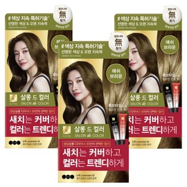 Elastine Salon de Color & Gray Dyeing Cream, Ash Brown, 3 pieces / 엘라스틴 살롱 드 컬러 앤 새치 염색 크림, 애쉬브라운, 3개