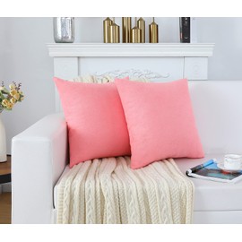 Jeneoo Decorative Living Coral Throw Pillow Covers Rustic Farmhouse Soft Chenille Comfy Solid Cushion Cases for Sofa Bedroom Chair Decor (Set of 2, 16 x 16 Inches)