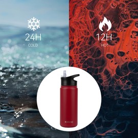 MURBONE Stainless Steel Drinking Bottle 500 ml (+ 2 Lids) with Straw, BPA-Free, Leak-Proof, Suitable for Carbonated Drinks, Thermos Flask, Vacuum Double Wall Insulation for Sports, Travel, Camping