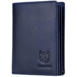Strong Large Capacity Genuine Leather Bifold Wallet/Credit Card Holder for Men with 15 Card Slots QB-027 (Blue)