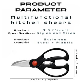 Heavy Duty Multifunctional Kitchen Scissors Set – Sharp Stainless Steel Blades, Soft Ergonomic Handles, Versatile for Kitchen, Garden, Office, and Household Use, 3PCs, Black/Red