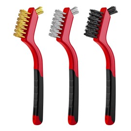 HQRNYP 3 PCS Wire Brush Set, Car Cleaning Kit, Nylon/Brass/Stainless Steel Bristles with Curved Handle Grip, Car Accessories Wash Kit for Cleaning Welding Slag, Rust and Paint Scrubbing (3PCS)