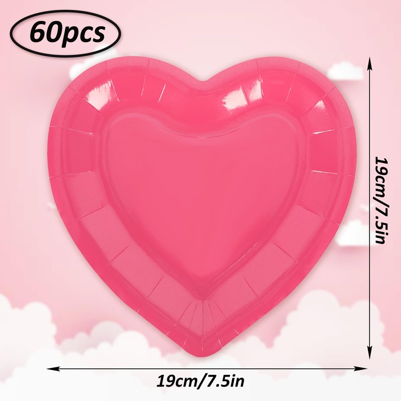 JarThenaAMCS JarThenaAMCS 60Pcs Valentine's Day Paper Plates Heart Shaped Disposable