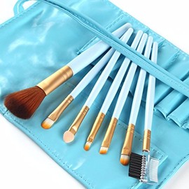 NESA 7 Pcs Make Brush Kit with Sleek Pouch + Makeup Sponge (Blue)